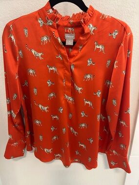 Chico's Orange Leopard Motif V-Neck Blouse